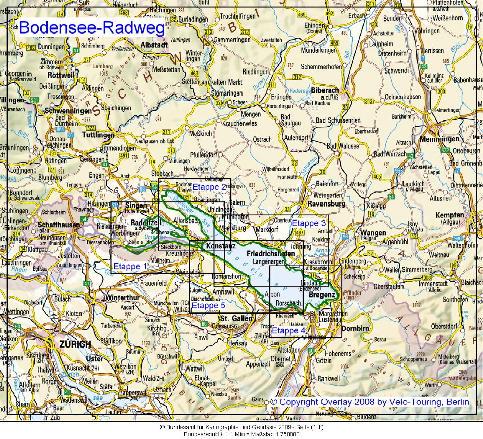 Übersichtskarte Bodensee-Radweg